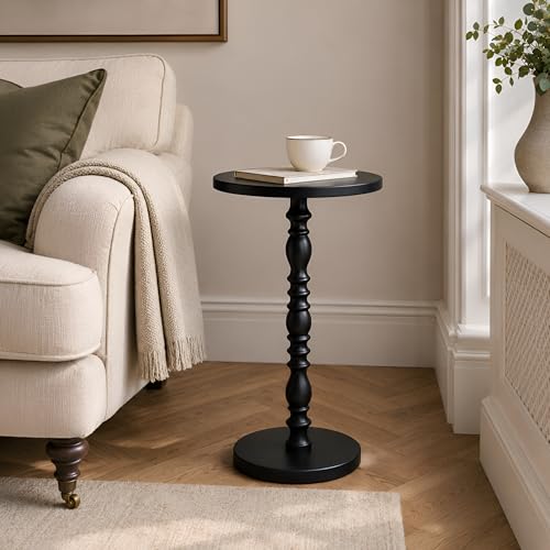 Round Side Table, Solid Wood Pedestal Drink Table for Small Spaces, Modern Accent End Table with Non-Slip Base for Living Room, Bedroom, Sofa Couch, Black - color: Black