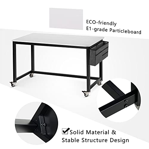 AHB 55" Rolling Computer Desk with 4 Smooth Wheels, Simple Style Mobile Writing Desk Home Office Study Table Movable Workstation with Metal Frame - color: White, size: 55"