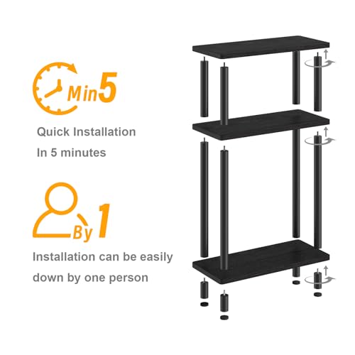 Apicizon Small Narrow Side Table, 3-Tier Skinny End Table with Storage Shelf, Slim Nightstand Bedside Table for Small Spaces, Living Room, Bderoom, Black - color: Black, style: Narrow Side Table