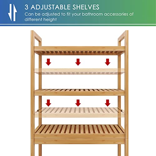 SMIBUY Bathroom Storage Shelf, Bamboo Over-The-Toilet Organizer Rack, Freestanding Toilet Space Saver with 3-Tier Adjustable Shelves (Natural) - color: Natural