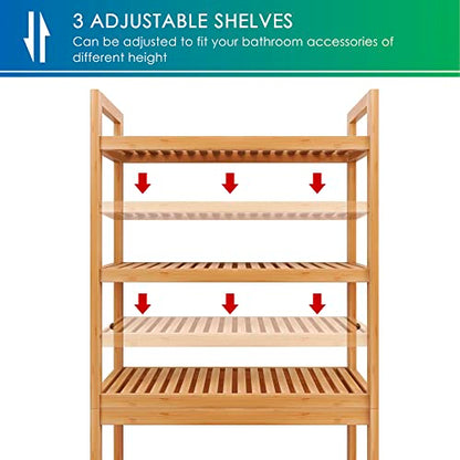 SMIBUY Bathroom Storage Shelf, Bamboo Over-The-Toilet Organizer Rack, Freestanding Toilet Space Saver with 3-Tier Adjustable Shelves (Natural) - color: Natural