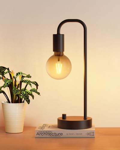 ONEWISH Industrial Table Lamp for Bedroom, Fully Dimmable Modern Bedside Lamps with 2700K Warm Light Bulb for Kids Reading, Minimalist Nightstand Lamps for Living Room, Office (Bulb Included) - color: Black 1 pack, size: Non-USB