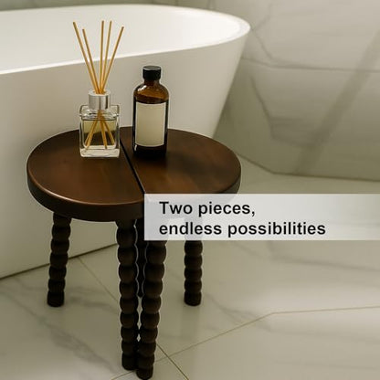 LitaEther 19.5" Wooden Bobbin Leg Side Table - Half Round Wooden Accent Stool for Bedroom, Hallway, Living Room, Sofa Side (2, Walnut) - color: Walnut
