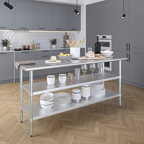 Stainless Steel Work Table with 2 Shelves | Metal Utility Table | Commercial & Residential NSF Utility (Stainless Steel Table with 2 Shelves, 72" Long x 24" Deep) - size: 72" Long x 24" Deep