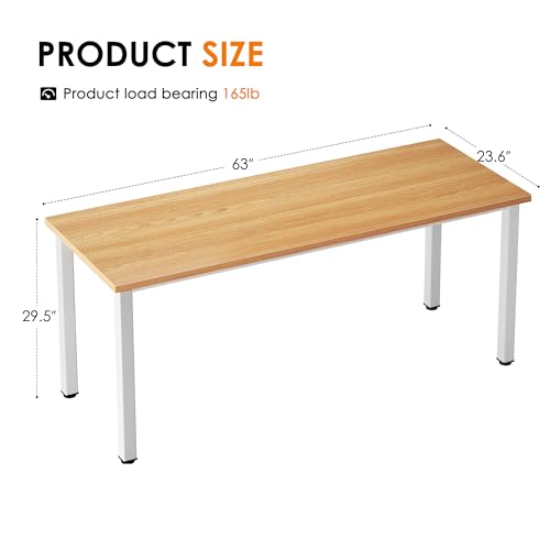 Need 63 Inch Large Computer Desk, Ample Legroom, Teak Top White Metal Frame | Home Office Desk, Basic Sturdy Writing Table, Adjustable Feet, Water-Resistant, Dorms & Bedrooms, Easy Assembly, Game & Study - color: Teak & White, size: 63 inches