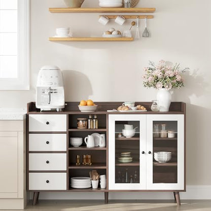 GarveeLife 55" Large Sideboard Buffet Cabinet with Storage, 30" Tall Modern Kitchen Storage Cabinet,Adjustbale Shelf, Coffee Bar, Long Accent Table for Dining Room, Living Room, Entryway,Brown - color: Brown