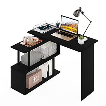 Furinno Moore L-Shape Computer Desk with 3-Tier Shelves, Americano - color: Americano/Black, style: 3-Tier Shelves Desk