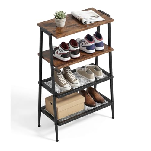 A-Shape Shoe Rack, 4-Tier Heavy-Duty Shoe Organizer with Wooden Top & Mesh Shelves, Space-Saving for Entryway, Bedroom, Hallway(25.28" H, Holds 8 Pairs, Rustic Brown) - size: 17.32" X 10.24" X 25.28"