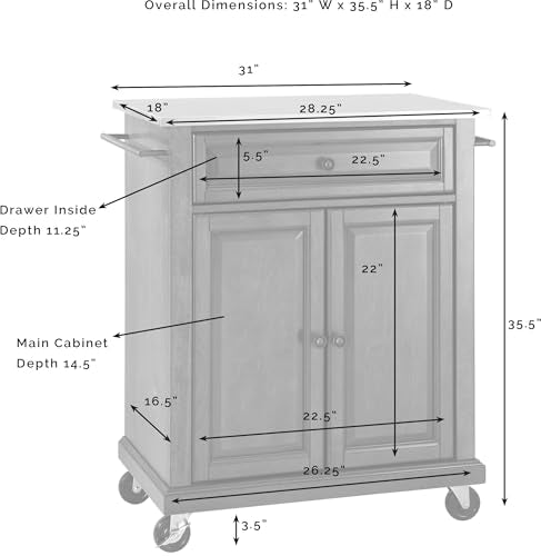 Crosley Furniture Compact Granite Top Small Rolling Cart with Shelves, Microwave Stand with Towel Rack, White - color: White, style: Gray Granite Top