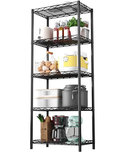 HOMEFORT 5-Tier Wire Shelving 5 Shelves Unit Metal Storage Rack Durable Organizer Perfect for Pantry Closet Kitchen Laundry Organization in Black - color: Black, size: 21"W x 11"D x 54"H