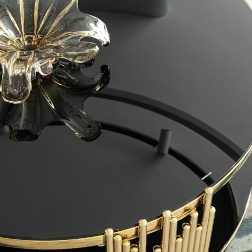 Black Glass Coffee Table, 2-Tier Round Tempered Glass with Gold Stainless Steel Frame, Modern Luxury Coffee Table for Living Room, Office, or Café - color: Coffee Table
