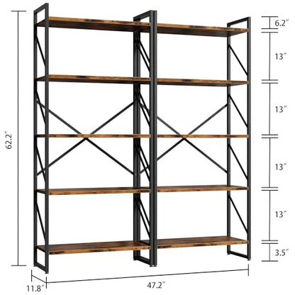 Shintenchi 5 Tiers Bookshelf, Classically Tall Bookcase Shelf, Industrial Book Rack, Modern Book Holder in Bedroom/Living Room/Home/Office, Storage Rack Shelves for Books/Movies-Rustic Brown - color: Rustic Brown