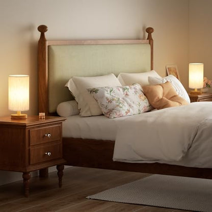 Fenmzee Small Lamps Set of 2 - Inline Control, Bedside Table Lamp for Bedroom with 3000K A15 LED Blub, Easy Assembly (Cream Shade - Wood Base Set of 2, 9" Inline Control) - color: Cream Shade - Wood Base set of 2