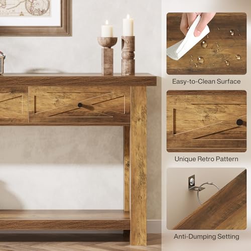 Tribesigns 70.9” Console Table with 3 Drawers, Extra Long Entryway Table for Hallway, Living Room, Narrow Sofa Table Behind Couch with Storage Shelf, Rustic Brown Wood Foyer Furniture