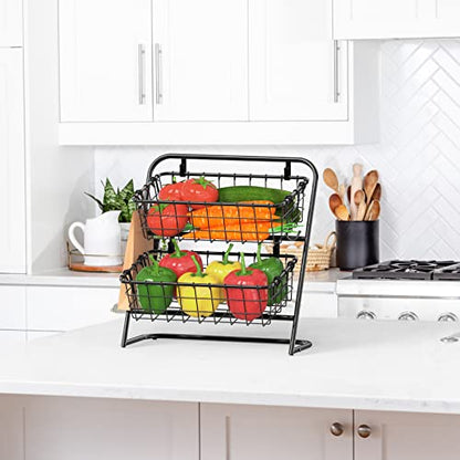 Simple Houseware 2-Tier Rigid Wire Market Basket Stand, Black - size: 2 Tier