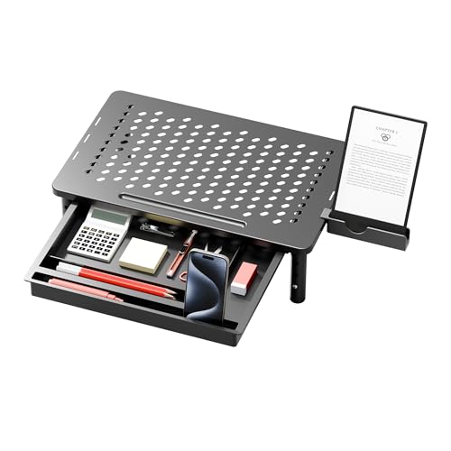 Computer Monitor Stand Riser with Storage, 3 Height Adjustable Laptop Desktop Monitor Stand with Drawer, Metal Short Printer Table, Stand Riser for Desk, Office Desk Organizers and Accessories, 1 Pack - color: with Deawer, size: 1 Pack