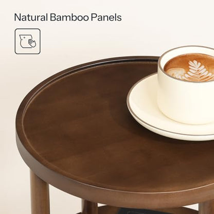 HOOBRO Set of 2 Small Round Side Tables with Charging Station, 3-Tier Round Bamboo End Tables, Compact Sofa Bedside Tables, Easy Assembly, for Living Room, Bedroom, Apartment, Mocha MA152UBZP201 - color: Mocha