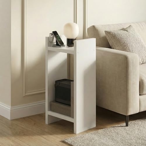 Furinno Viola Tall Side Table, 2-Tier Modern End Table with Open Shelf, 1.2-Inch Extra Thick Frame Night Stand, Open Back Bedside Table, Easy Assembly, for Living Room, Bedroom, White - size: 2-Tier, 31" Tall