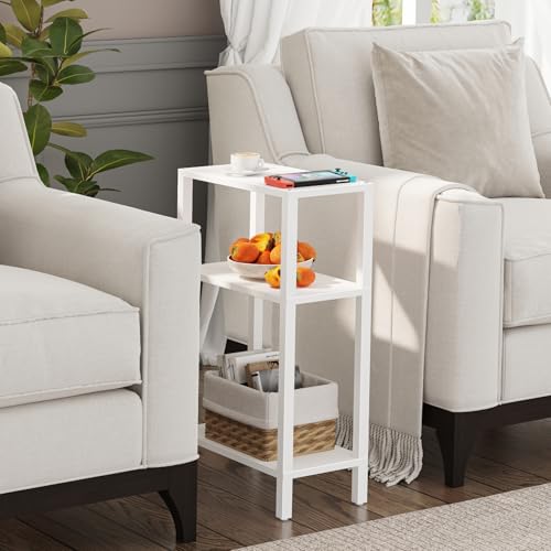 TUTOTAK Small Side Table, Narrow End Table, Skinny Sofa Table, Slim Nightstand, Couch Table, Living Room, Bed Room, White TB01BW077 - color: White, size: 3-Tier（7.9"D x 15.8"W x 26"H）