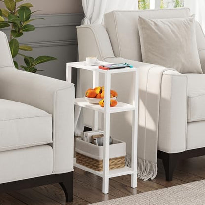 TUTOTAK Small Side Table, Narrow End Table, Skinny Sofa Table, Slim Nightstand, Couch Table, Living Room, Bed Room, White TB01BW077 - color: White, size: 3-Tier（7.9"D x 15.8"W x 26"H）