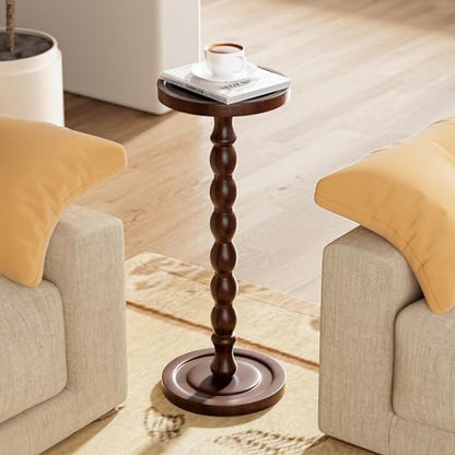 2 Pack Rubber Wood Round Side Table, Solid Wood Small Drink Table for Small Spaces, Modern Accent Tables, End Tables for Living Room, Bedroom and Office (Dark Walnut, 9.4 Inch) - color: Dark Walnut - 2 Pack