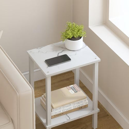 TUTOTAK End Table, Set of 2, Side Table, Nightstand, 2-Tier Storage Shelf, Sofa Table for Small Space, Living Room, Bed Room TB01BMW035 - color: Marble White