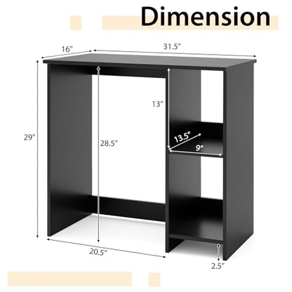 Tangkula Small Desk with Shelves, Compact Desk for Small Space, Study Writing Table with 2 Tier Shelves, Modern Simple Style Laptop PC Table (Black) - color: Black