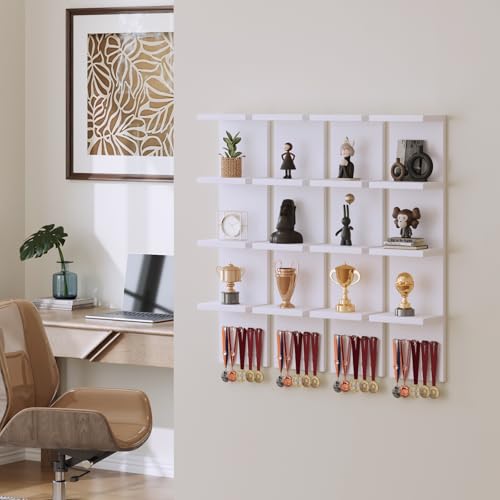 LitaEther 4 Tier White Lack Shelf Vanity Wall Shelf with 10 Crystal Hooks - Multi-Functional Storage for Makeup, Jewelry, Plants, Awards & Display (L7.1 x W5.5 x H30.7) (2)