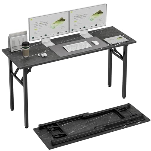 TEMI Small Computer Desk Folding Table - 55.1" Foldable Office Desk, No Assembly, Perfect for Small Spaces in Bedroom, or Apartment, Portable Mini Desk or Study Table Compact Design, Marble Greige - color: Marble Greige, size: 55.1 Inch, style: NO Power O