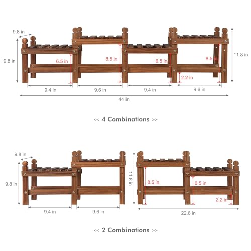 Wood Plant Stand Indoor Outdoor,4 Tiers Plant Stand Bench Indoor,Low Window Plant Shelf Small Long Flower Pot Stand for Multiple Plants (11.8"-44'')