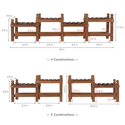 Wood Plant Stand Indoor Outdoor,4 Tiers Plant Stand Bench Indoor,Low Window Plant Shelf Small Long Flower Pot Stand for Multiple Plants (11.8"-44'')