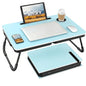 BUYIFY 23.4" Foldable Lap Desk Bed Table with Cup Holder Portable Tray | Folds Flat for Easy Storage, No Assembly Laptop Bed Desk, Sturdy and Lightweight, Patent Design, Blue - color: Blue