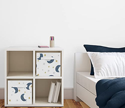 Sweet Jojo Designs Moon and Star Foldable Fabric Storage Cube Bins Boxes Organizer Toys Kids Baby Children's - Set of 2 - Navy Blue and Gold Watercolor Celestial Sky Gender Neutral Outer Space Galaxy - color: Moon Bear
