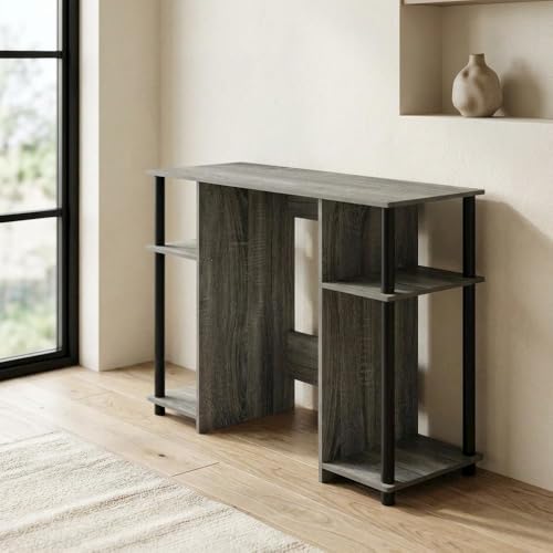 French Oak Grey/Black Compact Computer Study Desk, Modern Design, Sturdy Construction, Ideal for Home or Office workspace, Durable Finish - color: French Oak Grey/Black