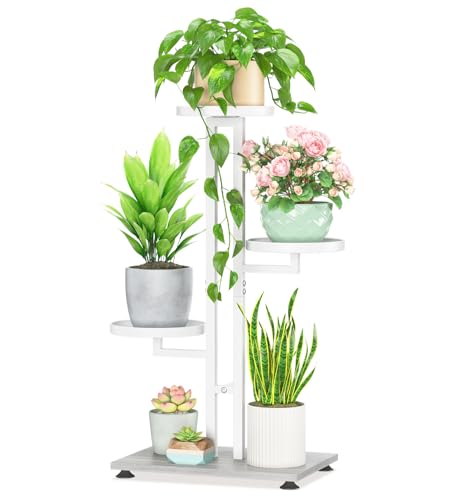 LASZOLA White 3 Tiered Plant Stand Indoors Heavy Duty Metal Rack, Sturdy Multi Level Shleving Hold Flowers, Larger House Decorate Ladder for Planting Inside Tree Herb Cactus, Wooden Base, Space Saving - color: Snow White, size: 3 Tier