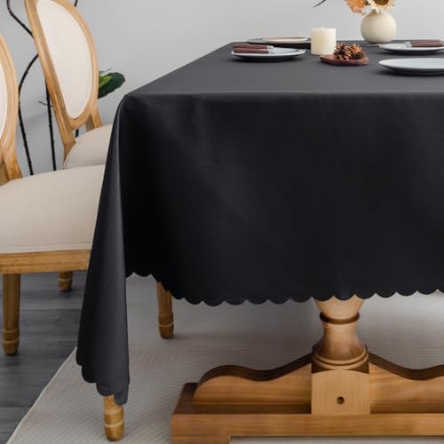 Rectangle Black Tablecloth 60 x 84 Inch | Polyester Fabric Washable Table Cloth Decorative Wrinkle Resistant Solid Color Table Cover for Kitchen Dinning Party Wedding - color: Black, size: 84" x 60" (Rectangular)