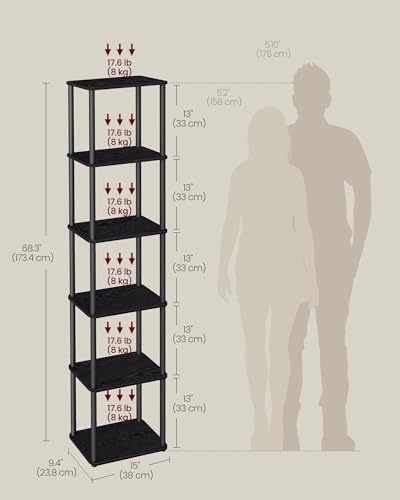 VASAGLE Superfast Toolless Assembly, 6-Tier Shelf for Living Room, Standing Shelf, Bookshelf, Bedroom, Kitchen, 9.4 x 15 x 68.3 Inches, Ebony Black and Ink Black ULLS136B01 - color: Ebony Black + Ink Black, size: 6 Tiers (15"W)