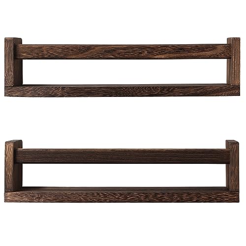 JORIKCHUO Nursery Book Shelves, Set of 2 Wood Floating Book Shelves for Kids Room, Kitchen Spice Rack, or Rustic Wall Mounted Shelves for Farmhouse Bathroom Décor (Carbon Brown) - color: Carbon Brown