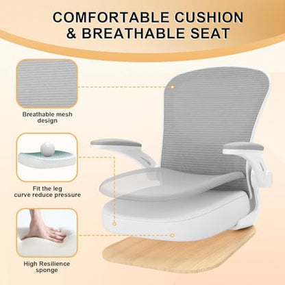 Office Chair, Ergonomic Desk Chairs 330LBS Capacity High Back Mesh Computer Chair with Flip-up Armrests, Comfy Work Chair with Adjustable Lumbar Support - color: Beige-grey