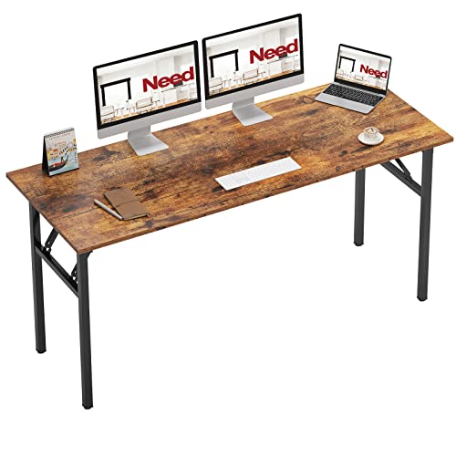 Need Home Office Desk - 62 Inches Large Computer Desk Sturdy Black Table Foldable Desk Gaming Computer Table No Assembly Required Rustic Brown AC5FB(157.5 * 60) - color: Rustic Brown & Black Frame, size: 62 inch