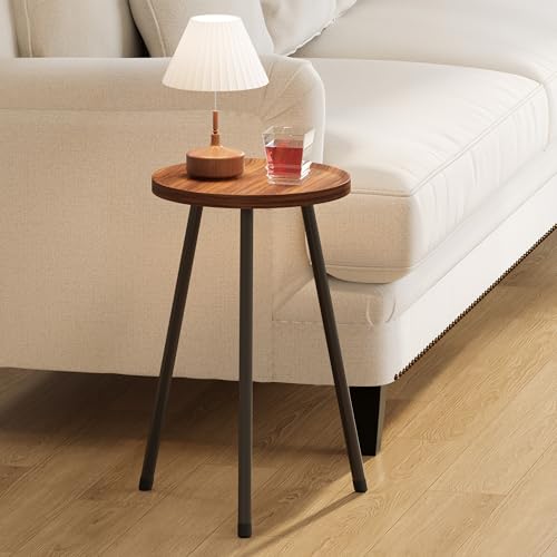 Small Couch Side Table, Drink Table, Mini Round End Table, Coffee Table, Snack Table for Small Spaces, Living Room, Bedroom, Sofa LET520DR - color: Rustic Brown, size: 11.8 X 11.8 X 20.8 Inches
