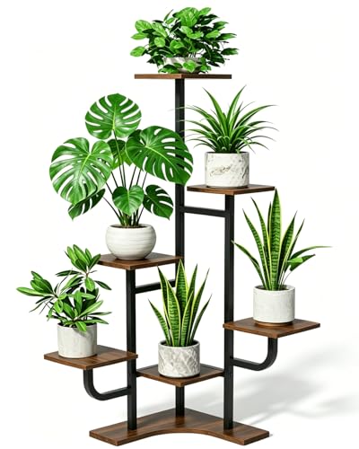 Homsorout Corner Plant Stand Indoor - 6 Tiered Indoor Plant Stand Square Metal Plant Shelf, Plant Organizer for Living Room, Graden, Balcony, Home Decor, Brown - color: Square-Brown