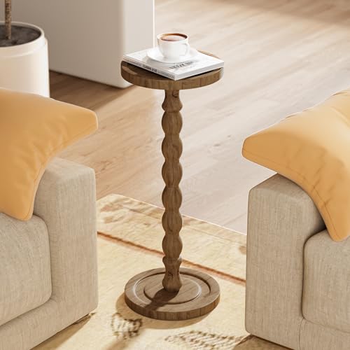 Rubber Wood Round Side Table, Solid Wood Small Drink Table for Small Spaces, Modern Accent Tables, End Tables for Living Room, Bedroom and Office (Brown, 9.4 Inch) - color: Brown