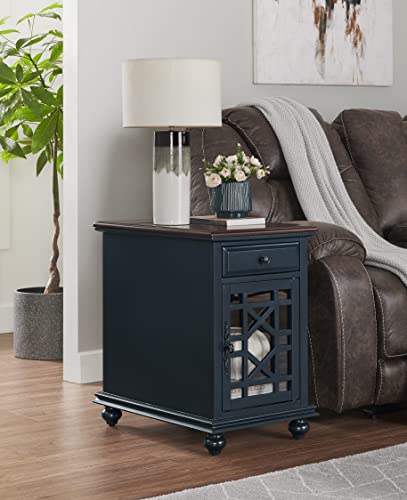 Martin Svensson Home Elegant Chairside End Table with Power — 24″W x 16″D x 25″H, Catalina Blue with Walnut Top — Transitional Painted Accent Table with Flip-Top USB Charging, Drawer & Cabinet Storage - color: Catalina Blue With Coffee Walnut Top