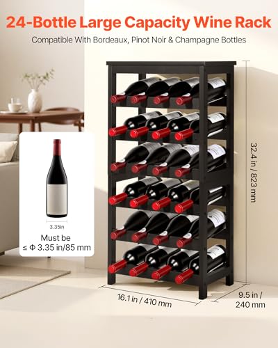 VEVOR 24 Bottle Detachable Wine Rack, 6-Tier Wine Bottle Holder,Solid Bamboo Wood Freestanding Floor Display Wine Storage Shelves with Table Top, for Kitchen,Cellar,Bar,Dining Room,Living Room(Black) - size: 24 Bottle