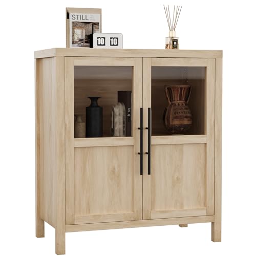GarveeHome Sideboard Buffet Cabinet with 2 Glass Doors, 29.5 in Buffet Table Coffee Bar Wine Bar Display Cabinet for Kitchen Dining Room, Living Room (Glass with 2 Doors, Natrual) - color: Natrual, style: Glass with 2 Doors