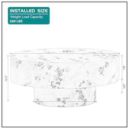 31.49'' Round Coffee Table Modern Wood Coffee Table for Living Room, Contemporary Circle Drum Pedestal Style, Burl Wood Veneer, Easy Assembly, Walnut - color: Ø31.49''-burl Wood