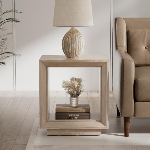 COZAYH Farmhouse End Table, Open Cube Accent Table with Geometric Frame, Modern Minimalist Side Table, Light Grey - color: Light Grey