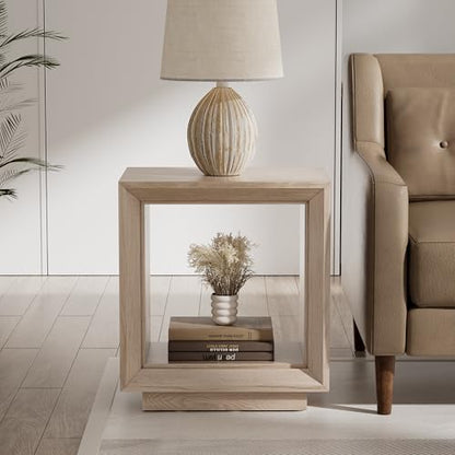 COZAYH Farmhouse End Table, Open Cube Accent Table with Geometric Frame, Modern Minimalist Side Table, Light Grey - color: Light Grey