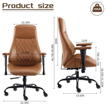 YFO Home Office Desk Chair High Back Office Rubber Casters Ergonomic Computer Chair with Lumbar Support Adjustable Height Rolling Swivel Chair Executive Task Armrests， Brown Leather - color: Brown, size: High Back